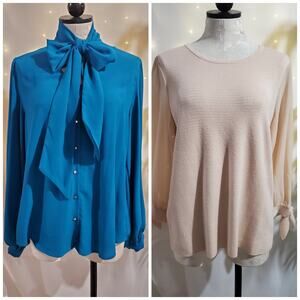 Chicos Womens Lot of 2 Puff Sleeve Tops Size 2 12/14 L Career Office Shirt Set